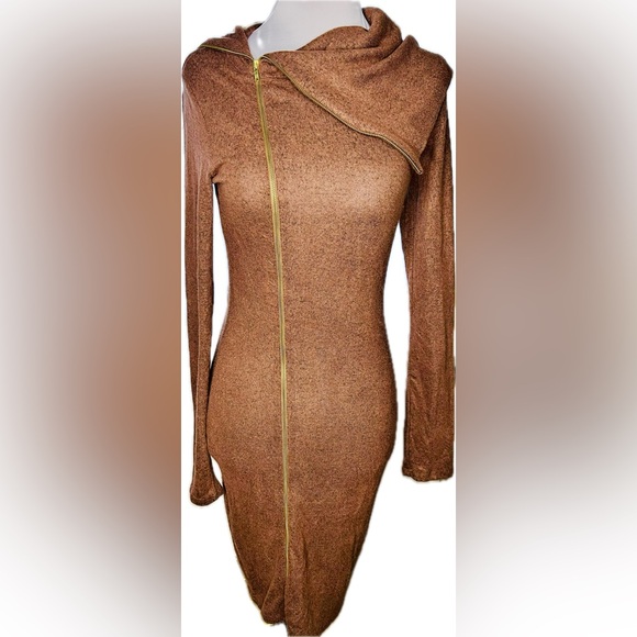 Ever New Dresses & Skirts - NWT Bodycon Dress Asymmetric Zip Up Design Collar Sz M Camel Color